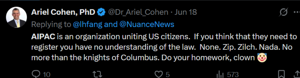 Ariel Cohen'in AIPAC güzellemeleri