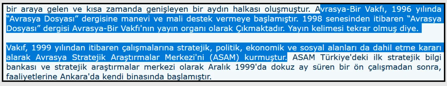 Avrasya Dosyası ve ASAM tarihçe görseli
