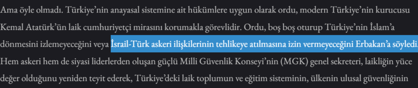 Çevik Bir ve Martin Sherman yazısından Türk-İsrail ilişkileri alıntısı