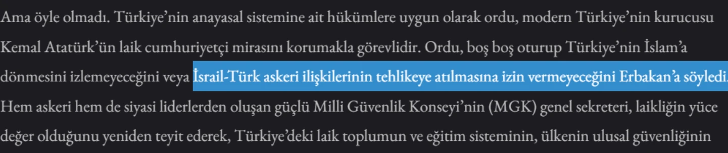 Çevik Bir ve Martin Sherman yazısından Türk-İsrail ilişkileri alıntısı