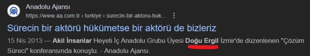 Doğu Ergil'in Akil İnsanlar Heyeti içerisinde yer aldığına dair Anadolu Ajansı haberi