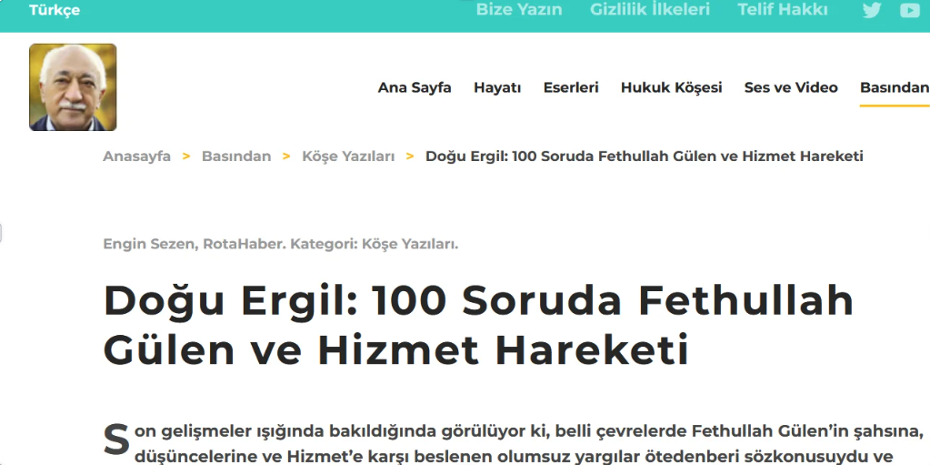 Fethullah Gülen sitesinde Doğu Ergil hakkında yayımlanan yazı