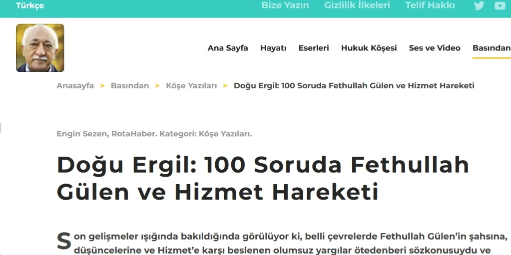 Fethullah Gülen sitesinde Doğu Ergil hakkında yayımlanan yazı
