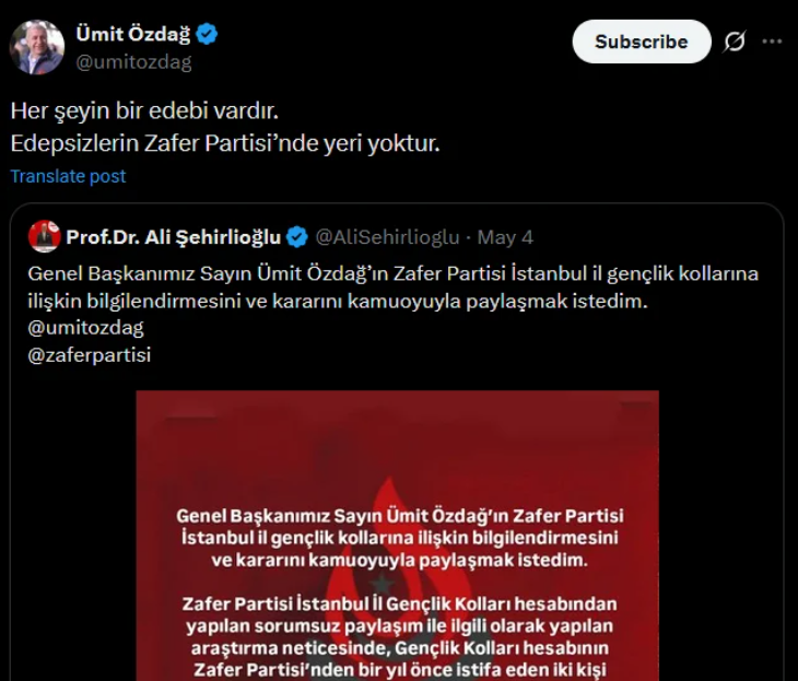 Edepsizlerin Zafer Partisi'nde yeri yoktur paylaşımı