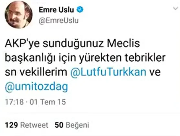 Emre Uslu'nun eski tweeti