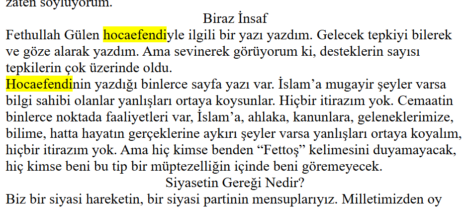 İsmail Türk'ün Fethullah Gülen hakkındaki yazısı