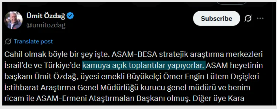 Ümit Özdağ'ın BESA toplantısı hakkındaki cevabı