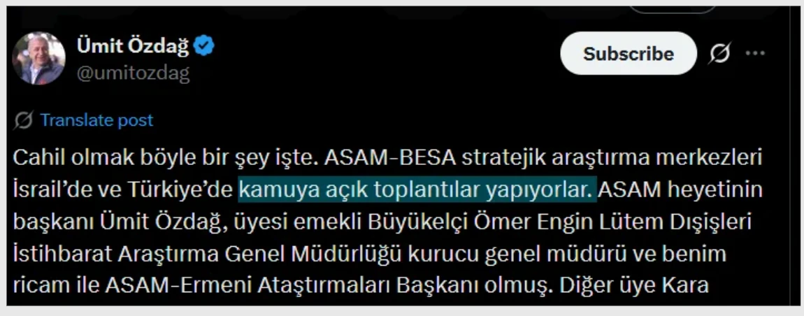 Ümit Özdağ'ın BESA toplantısı hakkındaki cevabı